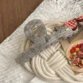 Detailed view of grey acetate hair claw clip, elegant shark clip for styling thick hair safely. - Light Gray