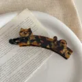 Tortoiseshell cat hair claw clip cute rhinestone bow banana clip vintage hair accessories - Golden Brown Coffee
