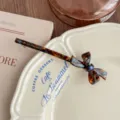 Korean acetate tortoise bow barrette hair clip elegant vintage hair accessory detail view. - Lake Blue Brown