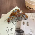 Acrylic hair claw clip detail shot, chic tortoiseshell pattern design, strong hold shark clip. - Lake Blue Brown