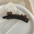 French vintage tortoiseshell cat banana hair clip elegant hairpin fashion hair accessories for women - Lake Blue Brown