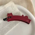 Cute red cat banana hair clip with bow rhinestone, elegant french twist hair claw for women. - Dark Red