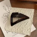 Detail shot of brown acetate hair claw clip, chic geometric triangle design for women daily hair styling. - Small Triangle