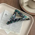Retro acetate triangle hair claw clip, elegant marble pattern geometric large shark clip. - Dark Purple