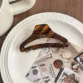Large acetate hair claw clip hollow dumpling shape golden letter hair accessory for women styling - S / Dark Brown Stripe