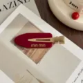 Red acetate hair clip stylish side bang barrette metallic gold detail daily headwear. - Cherry Red