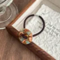 Retro acetate button hair tie tortoiseshell hair rope high elasticity durable hair band - Green Brown Pattern