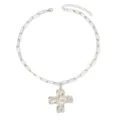 Collana con catena a graffetta argentata e ciondolo a croce testurizzata stile minimal. - Collana LISCIA Bianco K