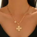 Gold Cross Pendant Necklace with Pearl Charm, Fashion Alloy Link Chain Variant Style - Pearl Swirl Necklace