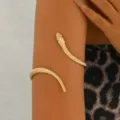 Gold snake upper arm bracelet, vintage metal open armlet for women fashion jewelry. - Arm Cuff / Gold