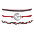 Set di bracciali intrecciati a mano con ciondolo albero della vita in argento e cordini. - Rosso Verde Bianco Multicolore