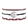 Gros plan détaillé de l'élégant ensemble de bracelets tressés faits main élégants. - Rouge Noir Blanc Brun