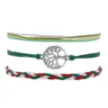 Ensemble de bracelets d'amitie tisses a la main avec pendentif arbre de vie et cordons. - Rouge Blanc Vert Tricolore