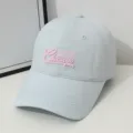 Light blue baseball cap detail, pink Chicago embroidery, casual cotton sun hat close-up. - One Size / Light Blue