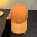 Gorra de béisbol naranja lavada para mujer, diseño bordado elegante con estilo desgastado. - Naranja