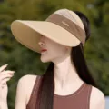 Wide brim empty top sun visor hat for women, outdoor UV protection breathable mesh summer hat. - One Size / Two-Tone Khaki