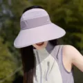 Light purple wide brim empty top sun protection hat with breathable mesh for women outdoor use. - One Size / Two-Tone Purple