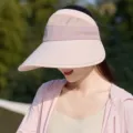 Women Pink Sun Visor Hat Wide Brim Ice Feeling Empty Top Hat Outdoor UV Protection Cap - One Size / Two-Tone Pink