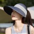 Women wide brim sun visor hat, empty top cooling mesh cap for outdoor UV protection and summer daily wear. - One Size / Two-Tone Gray