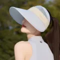 Women large brim empty top sun hat outdoor UV protection breathable mesh visor cap - One Size / Two-tone Blue