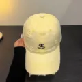 Gorra de béisbol amarilla con efecto desgastado y bordado frontal, sombrero casual. - Amarillo