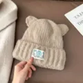 Bonnet tricoté oreilles de chat pour femme, bonnet chaud et épais, mode automne hiver casual. - 56-58cm / Kaki