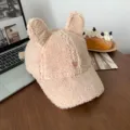 Cute fluffy bunny ear baseball cap for women autumn winter cozy warm plush hat casual - M (56-58cm) / Light Khaki