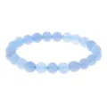 Close-up detail of light blue gemstone bead elastic bracelet, elegant everyday jewelry. - Light Blue