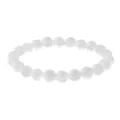 White stone beaded elastic bracelet detail showing smooth round beads and stretch cord. - White