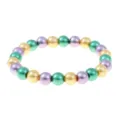 Bracciale di perle multicolore elastico da donna, elegante gioiello da indossare. - Viola/Oro/Verde Misto