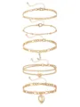 Set di cavigliere dorate alla moda con iniziale J e ciondoli a cuore e catene sottili. - Stile Lettera J