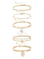 Set of 5 gold-toned anklets featuring minimalist chains, rhinestone letter H and heart pendants for women. - Letter H Style