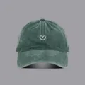Washed green baseball cap with cute white heart embroidery, vintage style breathable summer hat. - M (56-58cm) / Dark Green