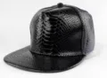 Detailed view of black snakeskin texture PU leather snapback hip hop hat flat brim cap. - M (56-58cm) / Black