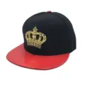 Black snapback cap with red snakeskin brim and gold crown metal logo for hip hop street style. - M (56-58cm) / Red and Black