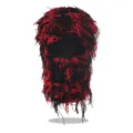 Red and black shaggy knitted balaclava mask, single hole streetwear winter warm party hat. - One Size / Red