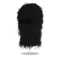 Black shaggy knit balaclava mask, fuzzy monster ghillie ski mask for party and outdoor. - One Size / Black