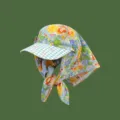 French vintage Monet garden sun hat with floral print headscarf, perfect for summer outdoor. - M (56-58cm) / Blue Brim