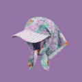 French vintage Monet garden floral sun hat with headscarf, stylish purple floral cap. - M (56-58cm) / Purple Brim