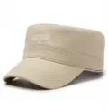 Khaki cotton military flat-top cap with Boston letter embroidery, stylish sun protection hat. - Adjustable / Off White