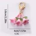 Sweet pink bell flower keychain charm with heart clasp, trendy bag pendant accessory. - Pink Bellflower Heart Clasp