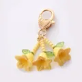 Yellow wind chime flower keychain pendant, sweet heart clasp bag accessory for women girls - Yellow Bellflower Heart Clasp