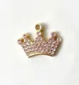Golden crown shaped rhinestone pet pendant jewelry detail view sparkling pink crystal - Pink Crown