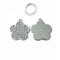 Detail view of zinc alloy rhinestone plum blossom pet dog tag pendant with split ring. - White Plum Blossom