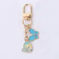 Gold alloy keychain with blue butterfly pendant and pearl round enamel charm bag ornament - Round Butterfly / Blue