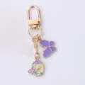 Gold alloy enamel butterfly keychain charm with cute flower pearl round pendant for bag. - Round Butterfly / Purple