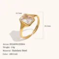 Anello in acciaio inossidabile placcato oro 18K zircone rettangolare, gioiello geometrico. - Oro