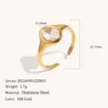 Anello in Acciaio Inossidabile Placcato Oro 18K con Zircone Ovale Gioiello Aperto - Oro