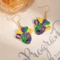 Mardi Gras theatrical mask drop earrings, colorful enamel carnival smiling face earrings for women. - Crying Face Style B