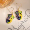 Creative Mardi Gras theater mask hook earrings, colorful enamel joker drop earrings for women. - Smiling Face Style A